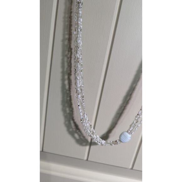 Long Necklace Beaded Mixed Beads Faux Pearls 5 Strand Glass 24" Drop - Picture 4 of 7